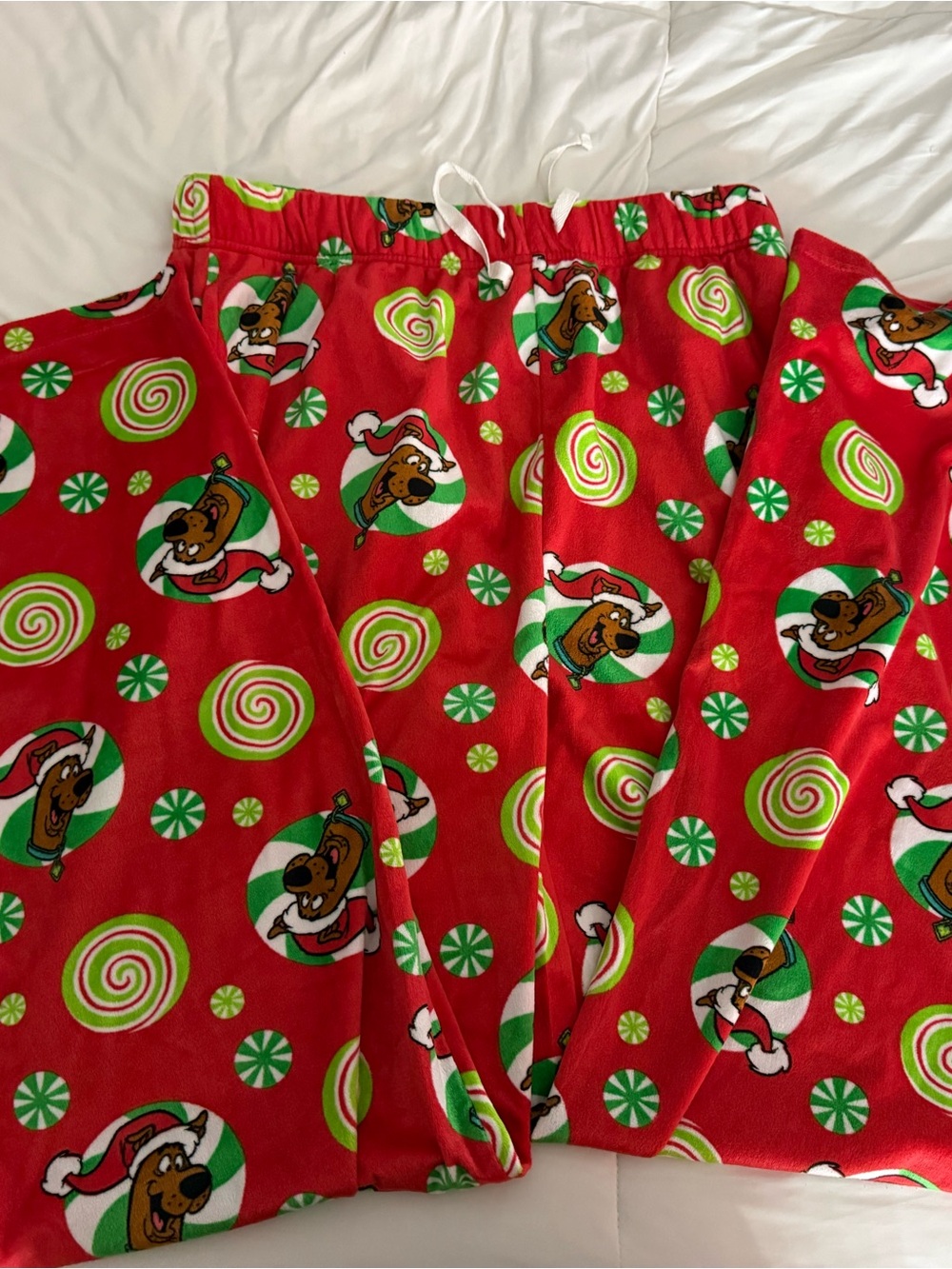 Men's Red Holiday Pajama Pants with Festive Cartoon Print